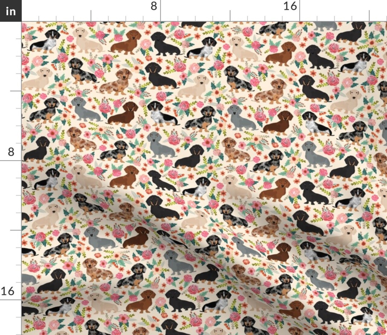 Dachshund Floral Vintage Flowers Dachshunds Cute Dogs Florals Custom Printed Fabric by Spoonflower Various Fabrics by the Yard or Fat Quarter 5734850